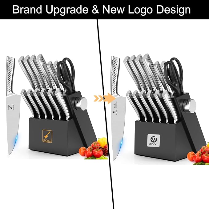 imarku® Knife Set,14-Piece Knife Sets for kitchen with block,Premium One-Piece Kitchen Knife Set with Sharpener,High Carbon Stainless Steel Knives Set for Kitchen,Dishwasher Safe,Black