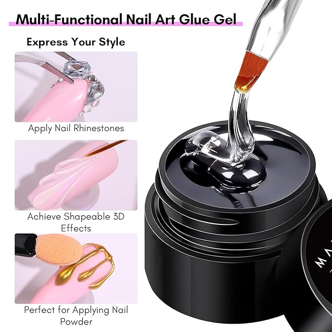 Makartt Nail Rhinestone Glue with Brush Kit High Viscosity Nail Charms Gel | 30-Day Strong Hold Extra Thick Support Gel 15ML for Gem, 5mm+ Crystals, Stones, 3D Nail Decor, UV/LED Cured, DIY Salon Use
