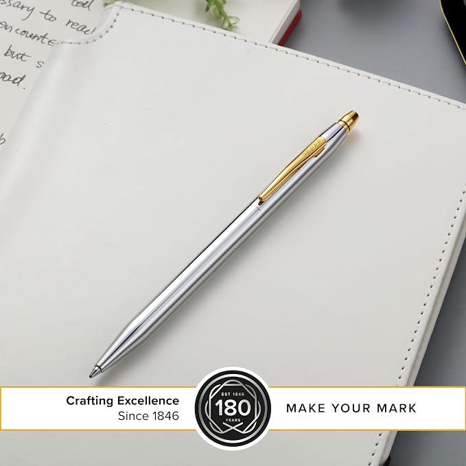 Cross Click Medalist Chrome with Gold-tone Appointments Ballpoint Pen - High-End Writing Tool for Versatile Use - Smooth Writing & Journaling - Elegant Accessory - Long-Lasting - Black Ink