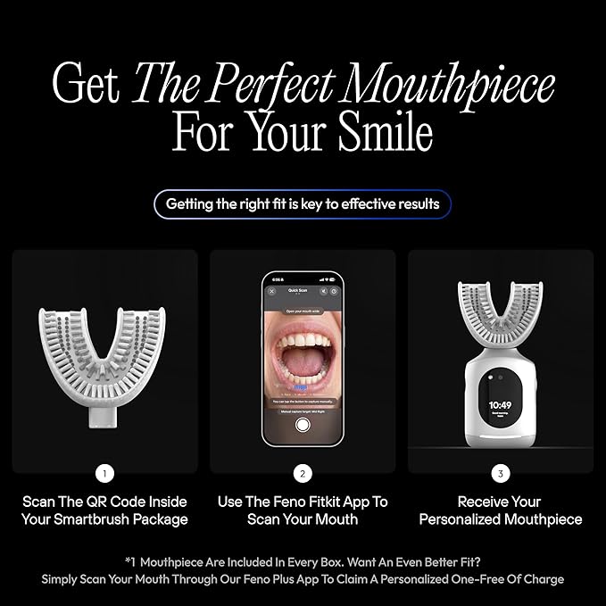 Feno Smartbrush Electric Toothbrush for Adults – AI-Powered Oscillating Toothbrush with App and Personalized Mouthpiece, 20-Second Deep Clean, Rechargeable, Includes 1 Bottle of Feno Foam Toothpaste