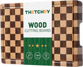Cutting Boards for Kitchen, Checkered Wooden Cutting Board | 14"x11" Walnut End Grain Chopping Board with Juice Groove & Handle, Serving Tray for Prep Meat, Bread & Fruit