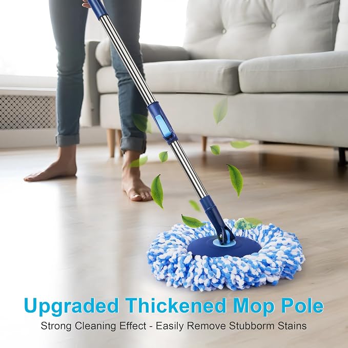 Spin Mop and Bucket with Wringer Set, 360° Rotating Microfiber Mop, Adjustable Handle, Hands-Free Wringing, Reusable Mop Heads (Light Blue mop and Bucket + 5 mop Head)