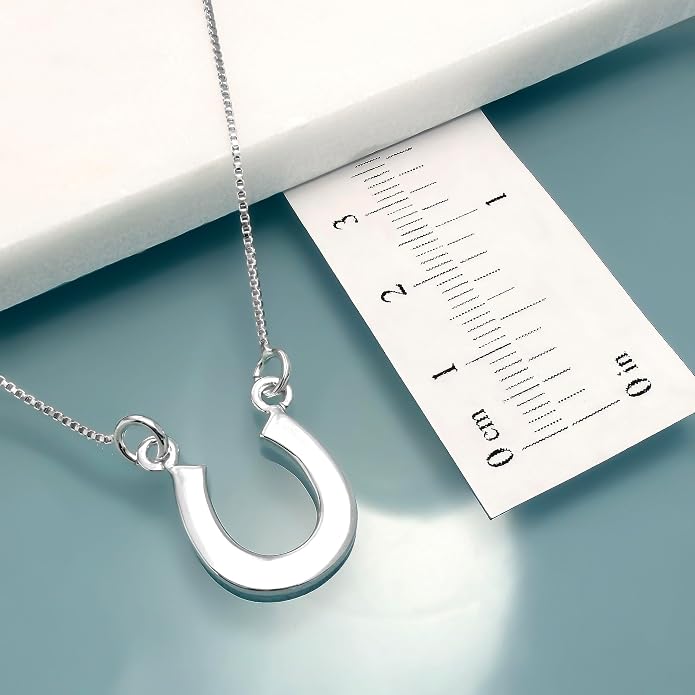 Sterling Silver Horseshoe Necklace for Women, Good Luck Equestrian Pendant | Polished horseshoe worn open side up to hold good fortune, suited to riders, equestrians, graduates, and new beginnings