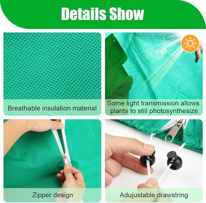 4-Pack Plant Covers Freeze Protection, Frost Covers with Zipper Drawstring, Plant Protectors from Animals, Outdoor Winter Frost Cold Weather Shrubs Trees Jacket Covers (31.5" x 47.3",Green)