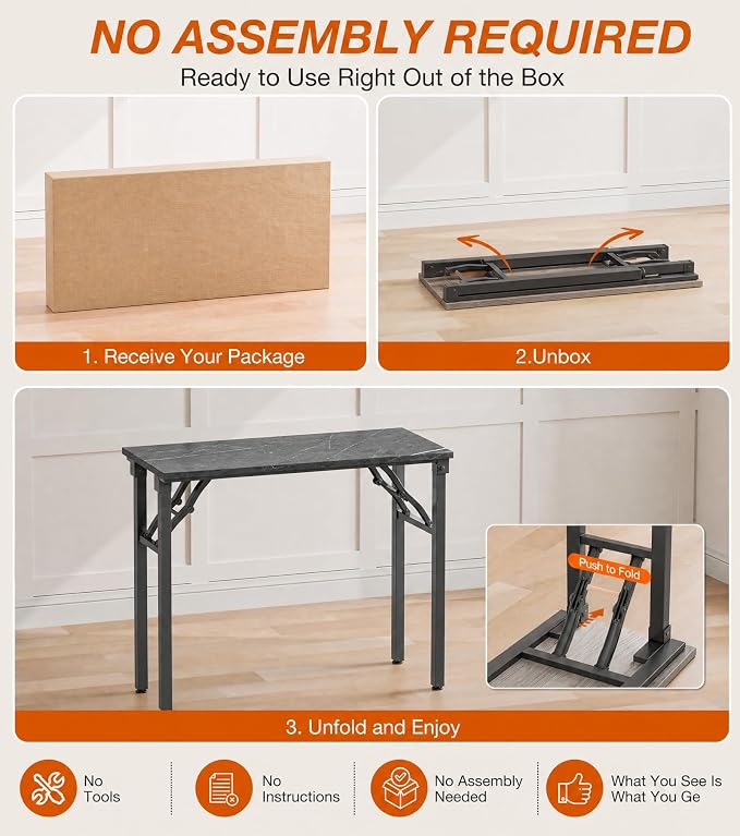 XBurmo Folding Desk Foldable Table, No Assembly 35.8" Foldable Desk Space-Saving Workstation for Small Space, Computer Table, Flat Storage for Home Office, Bedroom, Dorm, Study Room, Marble Greige