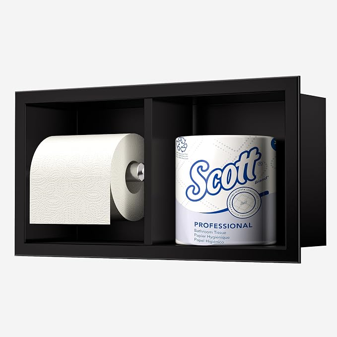 Neodrain Dual Roll Recessed Toilet Paper Holder - 304 Stainless Steel Hidden in-Wall Design Simple Loading and Unloading Space-Saving for Modern Bathrooms (Black)