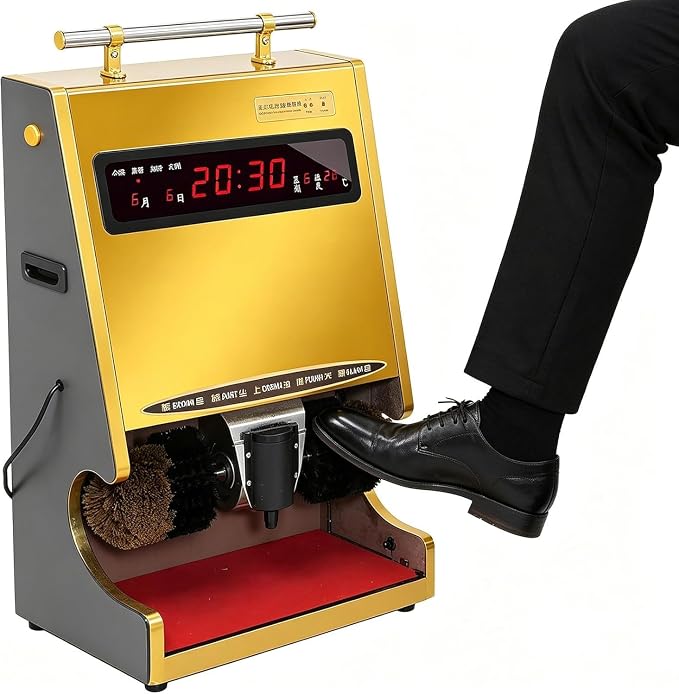 Automatic Shoe Polisher, Automatic Induction Shoe Polishing Machine, Stainless Steel Electric Shoe Shine Machine with Sole Cleaning Function, Multifunctional Shoe Cleaner for Yellow