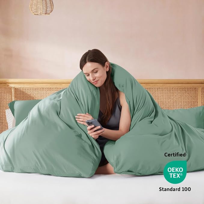 Nestl Sage Green Duvet Cover Full Size - Soft Double Brushed Full Size Duvet Cover Set, 3 Piece, with Button Closure, 1 Duvet Cover 80x90 inches and 2 Pillow Shams