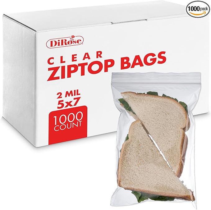Reclosable Clear Plastic Zip Bags - By DiRose | Resealable, Strong, Thick, Sturdy | For Organizing, Travel, Shipping, Packaging, and Storage | Bulk | 5x7 | 1000 Pack