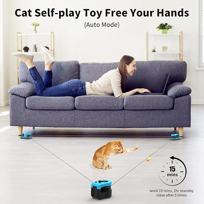 AsFrost Upgraded Interactive Cat Toy for Indoor Cats Chase/Run/Hunt-SkyBlue | Auto/Manual Control DIY Cat Feather Mouse Toy, Cat Exercise Treadmill, Mental Stimulation Boredom Buster Electric Cat Toy