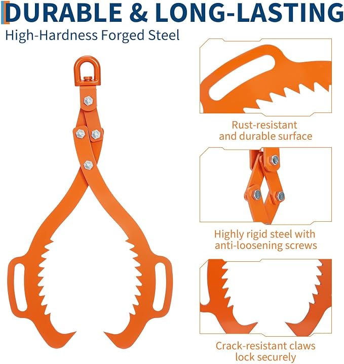 Garvee Log Lifting Tongs 28 in,2 Serrated Claw Hook Log Tongs,1543Lbs Capacity Heavy Duty Timber Claw Hook, Logging Tools for Tractors, Trucks, Forklifts, ATV Logging, Lumber Handling