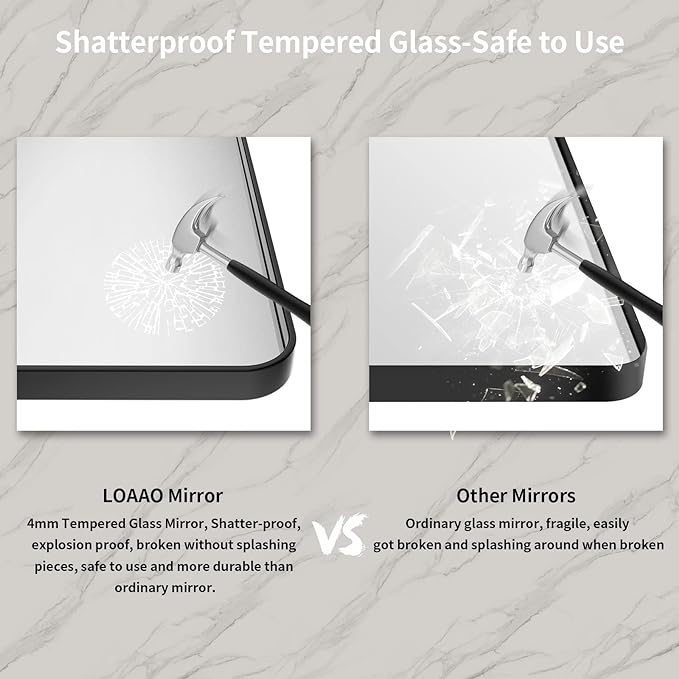 LOAAO 36X36 Inch Black Metal Framed Bathroom Mirror for Wall, Matte Black Bathroom Vanity Mirror Farmhouse, Anti-Rust, Tempered Glass, Hangs Horizontally or Vertically