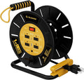 Extension Cord Storage Reel with 4-Grounded Outlets & 2 USB Ports, Heavy Duty Open Cord Reel for 12/3,14/3,16/3 Gauge Power Cord, Hand Wind Retractable, 15A Circuit Breaker, ETL Listed, Yellow