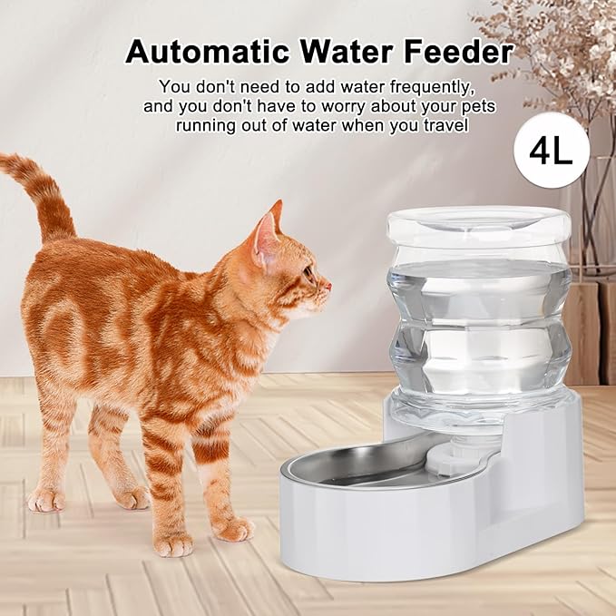 RIZZARI 4L Gravity Cat Water Dispenser: Filtered Water for Kittens | Apartment-Friendly Size/Cleaner Water Every Day/Perfect for Small Pets/Less Frequent Refills/Quick Daily Cleaning