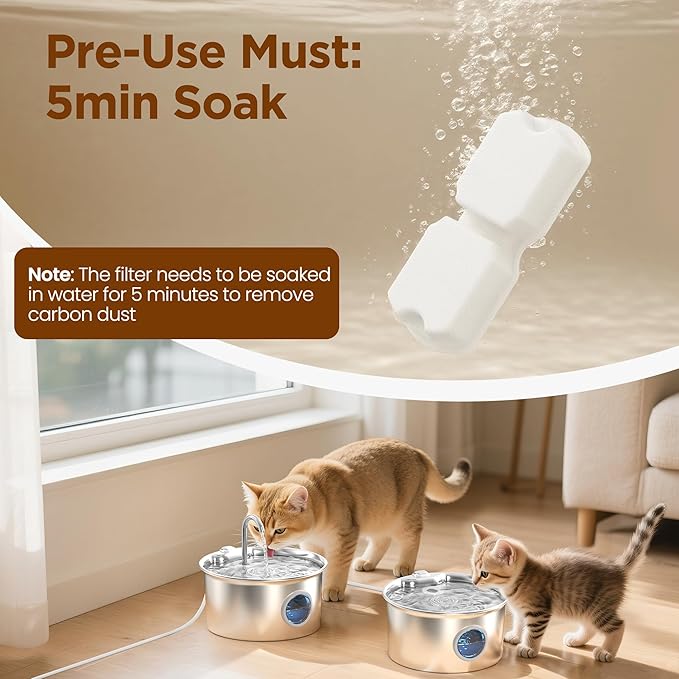 Cat Fountain Filters Replacement: 16 Pet Water Fountain Filter - 4 Months Set of Replacement Filters for ATMZIQXR Cat Water Fountains S18 - Contains 8 Carbon Filter + 8 Sponges Filter