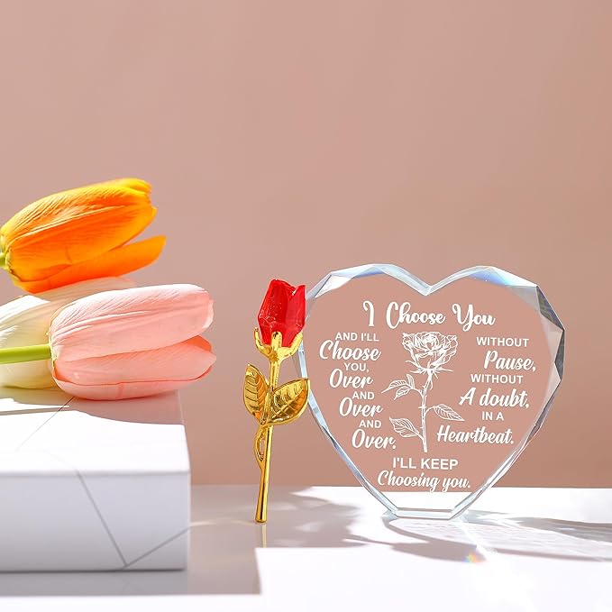 ZHSHWAT Crystal Multi Colour Night Light Gift for Her, Romantic Crystal Rose Ornament for Wife from Husband for Anniversary, Birthday Gift Ideas
