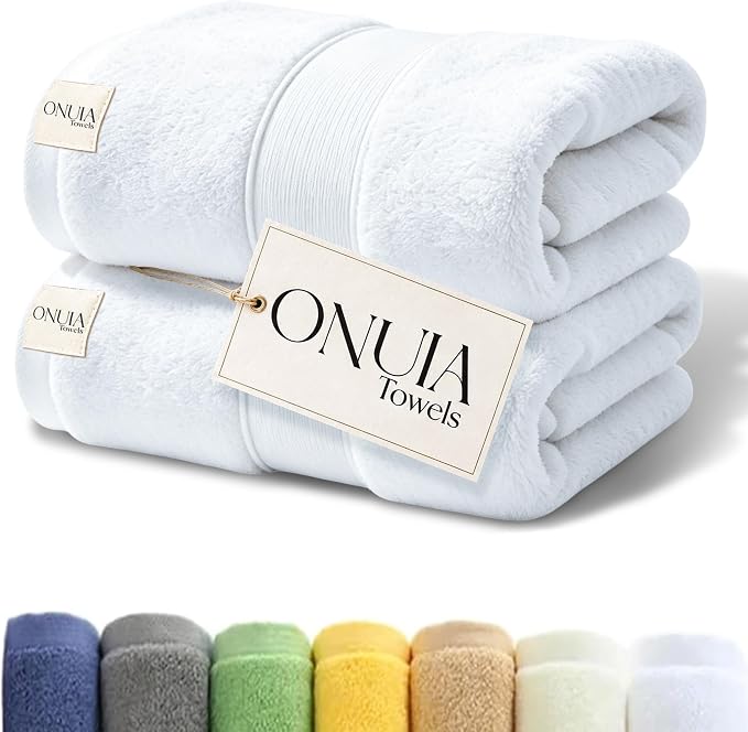 2 Packs Luxury Bath Towels Set, Ultra Soft Skin Bath Towel, Premium Hotel Bathroom Towels, Absorbent Quick Drying & Low Lint for Bathroom Spa Gym，UsePure White Set of 2