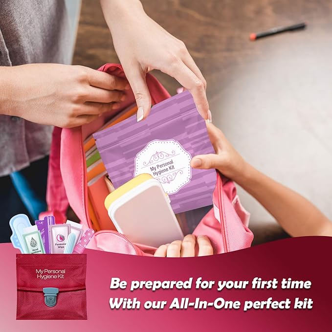 Pink Style Menstrual Kit All-in-One 60 Pack | Convenience on The Go | Period Kit Pack for Travelling, Tweens & Teenagers or just When You’re Out | Individually Wrapped Feminine Hygiene Product