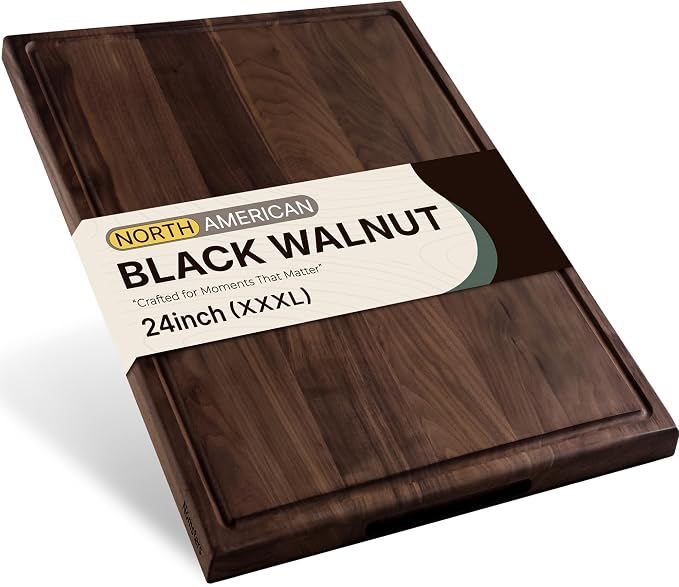 24'' Luxury American Black Walnut Wood Cutting Boards for Kitchen Large | Extra Large, Reversible, Wooden Cutting Board, Solid Hardwood, Charcuterie Board, Butcher Block, Gourmet Kitchen Gift