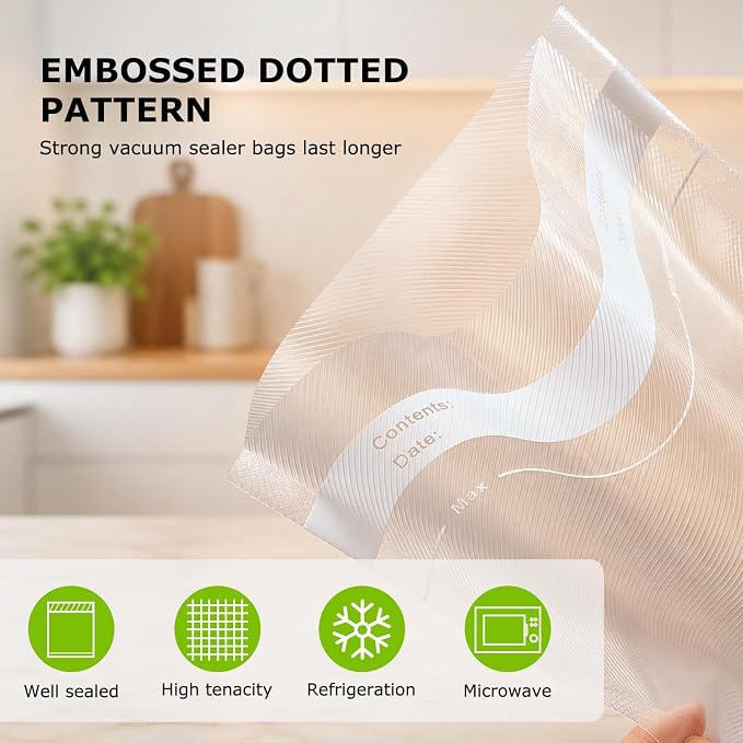 Bonsenkitchen Precut Vacuum Bags 120 Quart 8" x 12" | BPA Free, Textured Food Sealer Bag, Thick Embossed, Sous Vide Cooking Bags for Storage