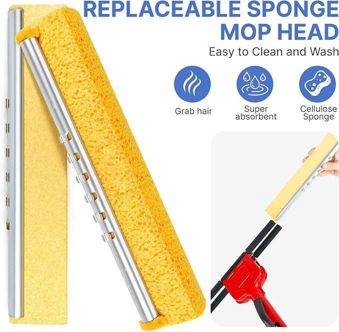 Replacement Mop Heads 4 Pack, Super Absorbent Cellulose Sponge Refills for Flat Floor Cleaning, Compatible with Wood, Tile & Laminate Floors