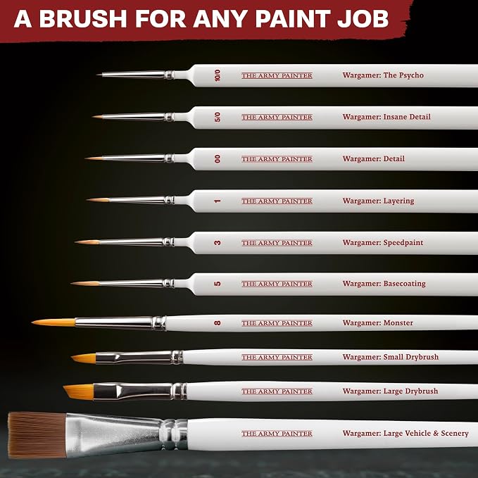 The Army Painter Mega Brush Set, Black, Synthetic, 10 Wargamers Miniature Paint Brushes - 3 for Layering, 2 for Drybrushing, 3 for Detailing & 2 for Large Models
