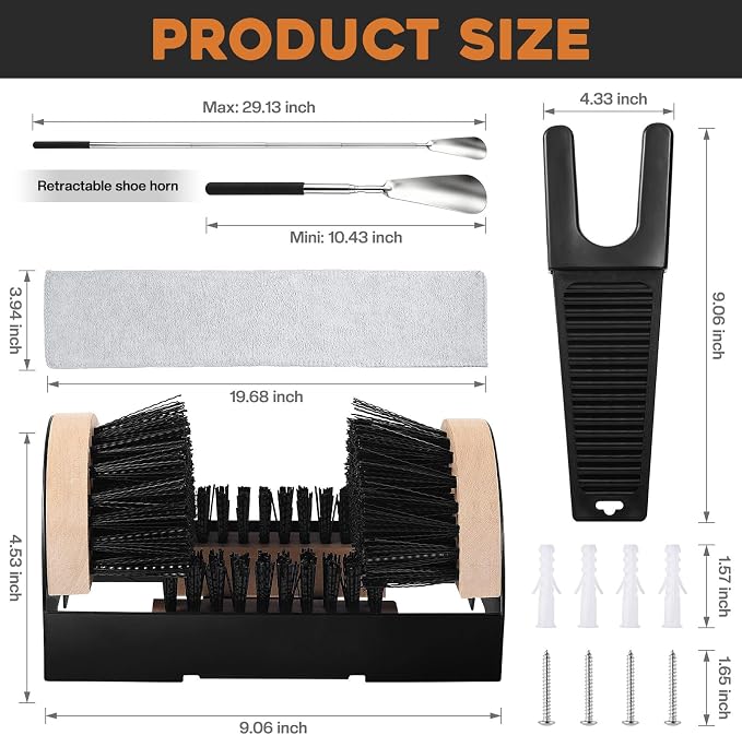 4Pcs Outdoor Heavy Duty Boot Brush Scrubber Boot Jack Shoe Cleaner Scraper Brush with Shoe Horn Cleaning Cloth(Style A)