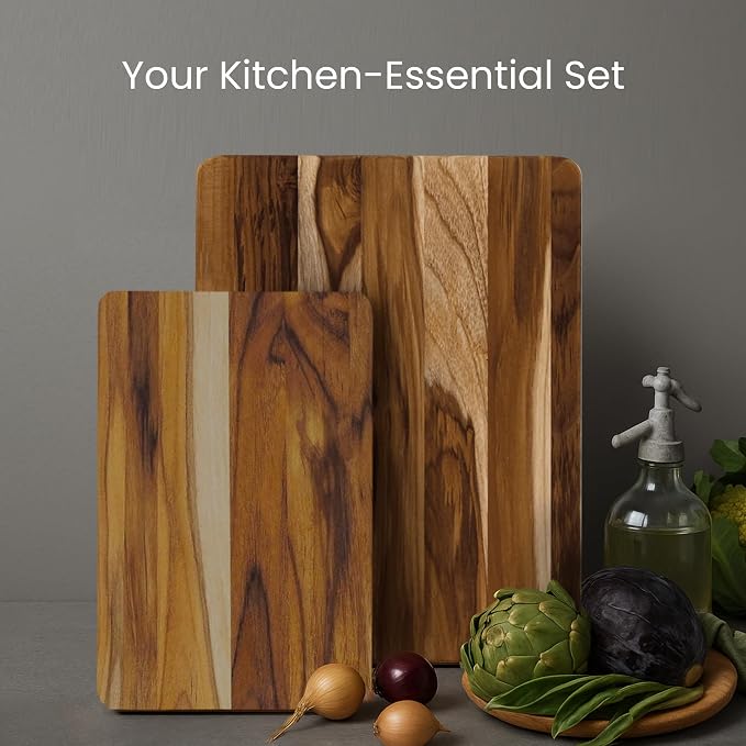 Teakhaus Teak Wood Cutting Board Set of 2 - Small and Large Teak Cutting Boards - Holiday Gift Ideas for Men and Women - Gift-Ready, Reversible, Edge Grain, Knife Friendly - FSC Certified