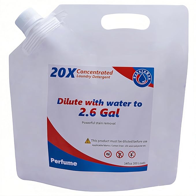20X Concentrated Laundry Detergent Refill for Home Use, Makes 2.6 Gallons (300 Loads) – Powerful Stain Removal, HE Compatible, Great Value for Families
