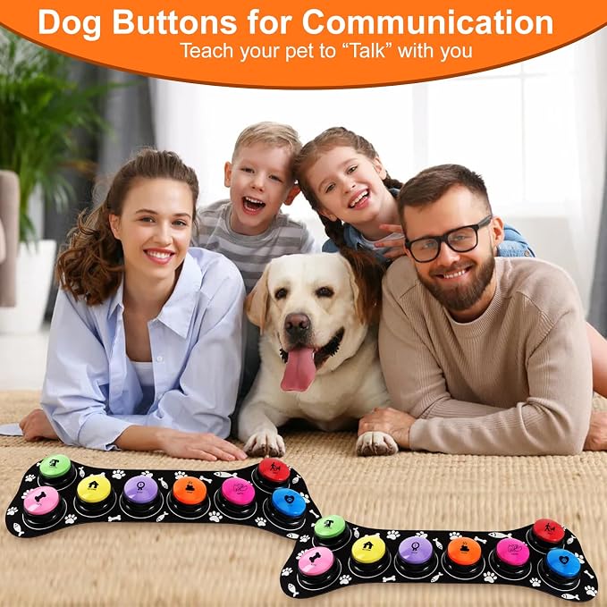 Dog Buttons for Communication, 16 Pcs Dog Talking Button Set, 30s Recordable Voice Pet Training Buzzers, Speaking Buttons for Dogs & Cats with 4 Scene Stickers (Batteries Not Included)