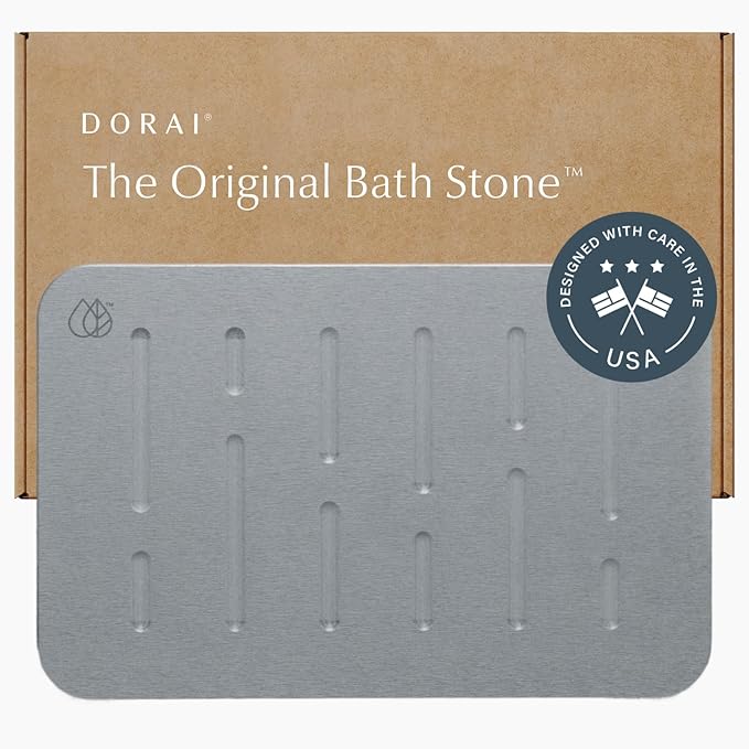 Dorai Home Stone Bath Mat - Premium Diatomaceous Earth Bath Floor Mats with Non-Slip Base, Fast-Drying Modern Shower Mat for Bathroom | Rain Ash - 23.6"x15.4"