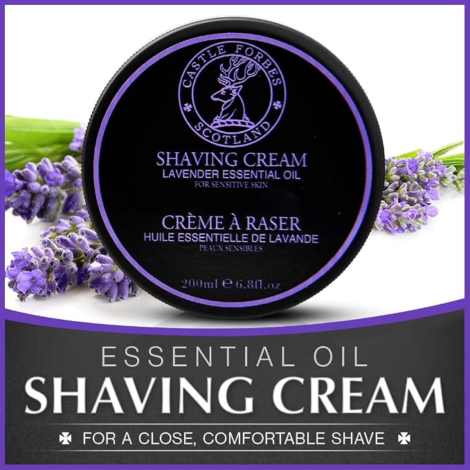Castle Forbes Lavender Shaving Cream For Men, 6.8 fl.oz. | Moisturizing Smooth Shave Lather w/Esseantial Oils | Protects Sensitive Skin From Razor Burn & Irritation | Luxury Grooming & Beard Care