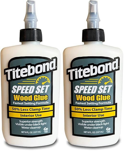 Titebond Speed Set Wood Glue, Fast Set Time, 15-Minute Clamp, Superior Strength, Increase Productivity, Visible Under Blacklight, 8 oz. 4363 (Pack of 2)