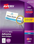 Avery Flexible Printable Name Tags,2-1/3" x 3-3/8",Matte White,400 Removable Name Badges for Laser and Inkjet Printers (5395),(Pack of 5)
