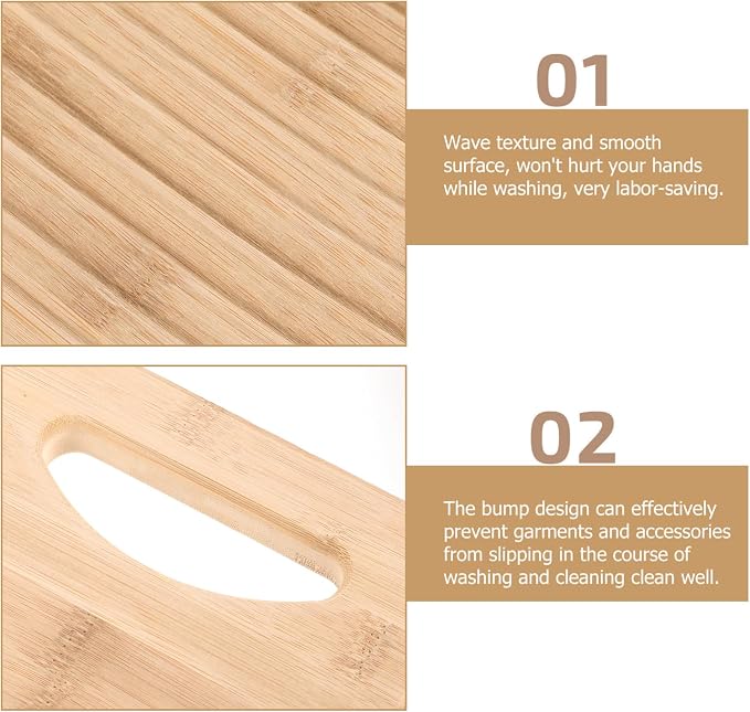NOLITOY Bamboo Laundry Washboard Handwashing Clothes Old Fashioned Washboard Thickened Scrub Board Soft Brush Cleaning Tool