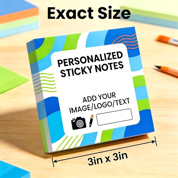 Bulk Personalized Sticky Notes 3"x3" – Custom Notepads with Logo or Text, 50 Sheets per Pad, Custom Post it Notes, 3–100 Pack for Business Marketing, Office (30)