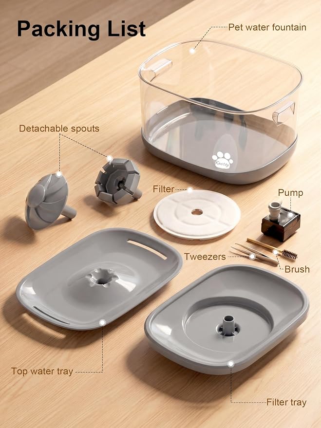 Kastty 9.5L/2.5Gal Dog Water Fountain for Large Dogs with 3 Flow Modes | Large Capacity Pet Water Fountain , Automatic Quite Dog Water Bowl Dispenser with Water Window & LED,Easy to Clean(FS82,Grey)
