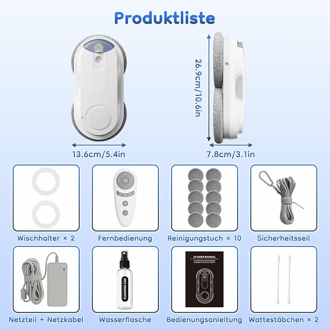 Obito X3 Window Cleaning Robot, Dual Nozzles with Ultrasonic Spray, 5.0 AI Path Planning, Max 3200Pa & Steady-Climbing System, Automatic Edge Detection, Robot Window Cleaner Inside/Outside, White