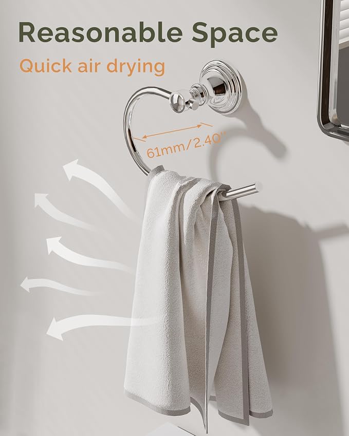 Towel Ring 2 Pack, Stainless Steel Hand Towel Holder for Bathroom Wall Mount, Heavy Duty Towel Hanger for Kitchen, Bath, RV (Chrome
