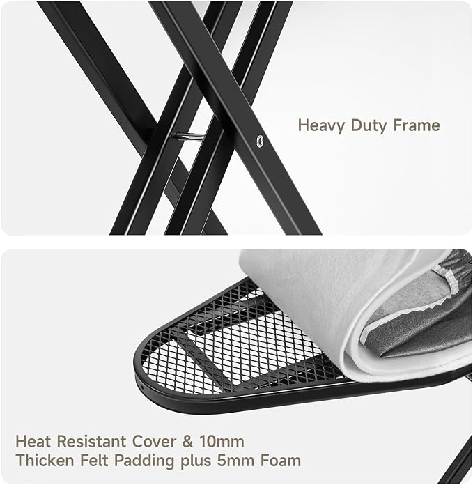 Duwee 16"×46" Extra Wide Ironing Board Full Size with Retractable Iron Rest | Ironing Board with Heat Resistant Cover Thicken Padding,Adjustable Height,Heavy Duty Sturdy Legs and Foldable,Black