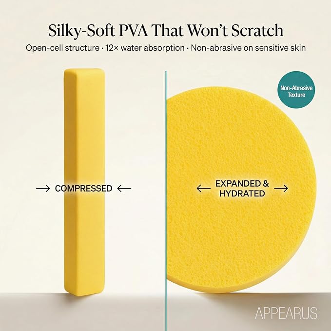 Appearus Compressed PVA Facial Sponge Sticks, 60 Count, Professional Cleansing Sponges for Estheticians, Mask Removal and Skin Prep | Polyvinyl alcohol foam sticks expand when wet. Designed for cleansing and mask removal by estheticians and salons