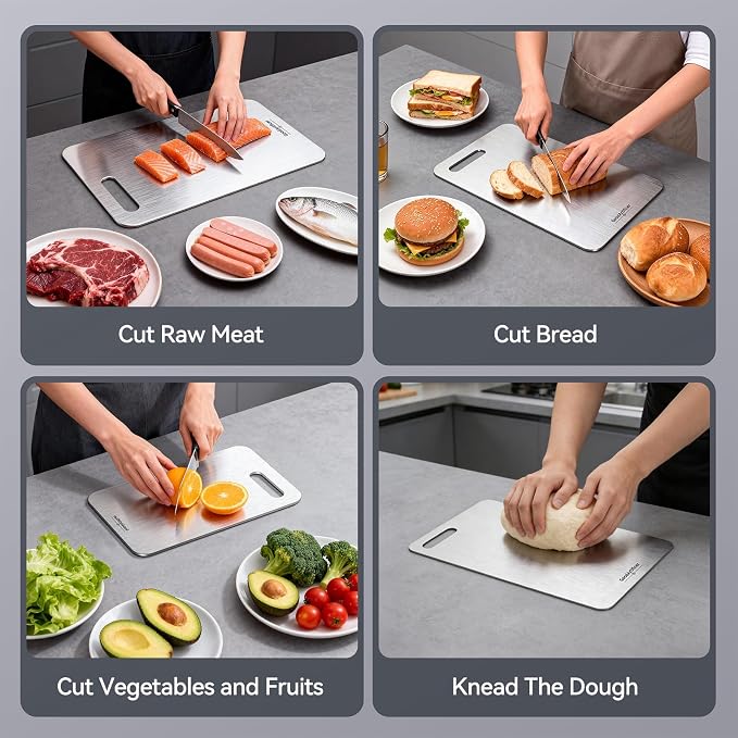 100% Pure Titanium Cutting Board for Kitchen Double-Sided Non-Toxic Titanium Cutting Board with Handle, Dishwasher Safe Chopping Board for Meat, Vegetables & Fruits, Cutting Board Set in S/M/L Sizes