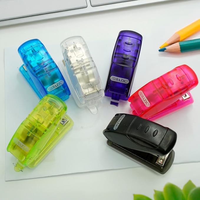 BAZIC Products Mini Stapler, Standard 26/6, with 500 Staples, 24-Box | 500 standard 26/6 staples for fast paper fastening at the desk, classroom, home office
