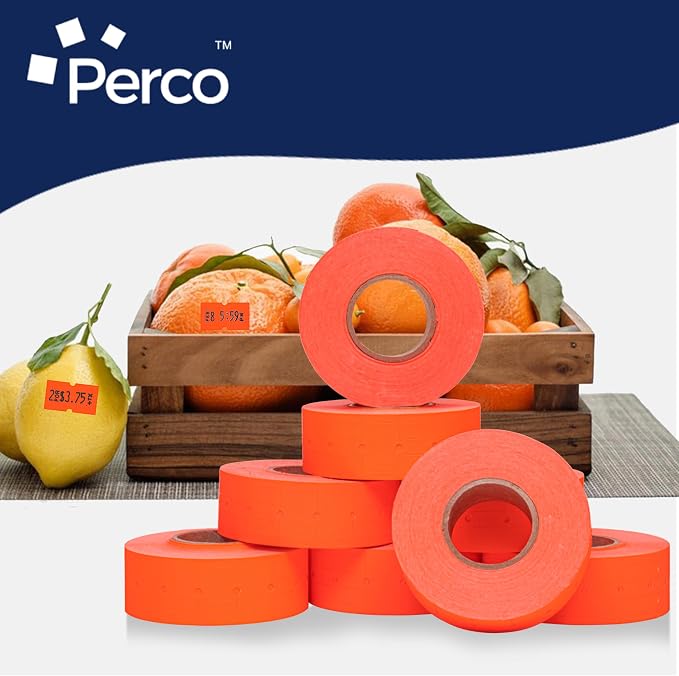 Perco 1 Line Fluorescent Red Labels - 80,000 Blank Price and Date Gun Labels for Perco Lite, X, Plus and Pro 1 Line Price and Date Guns- 80 Rolls, 10 Sleeves - Made in USA