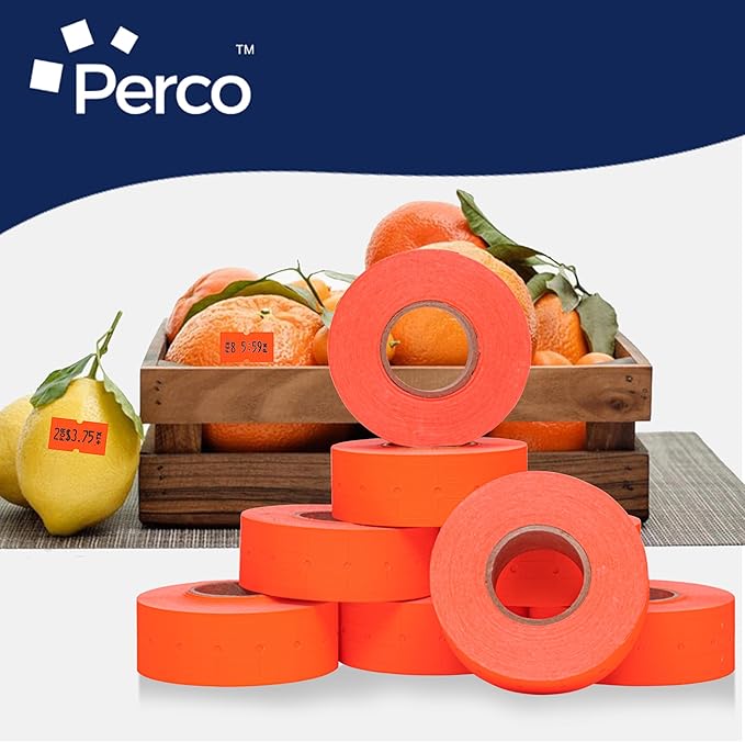 Perco 1 Line Fluorescent Red Labels - 8,000 Blank Price and Date Gun Labels for Perco Lite, X, Plus and Pro 1 Line Price and Date Guns- 8 Rolls, 1 Sleeve - Made in USA