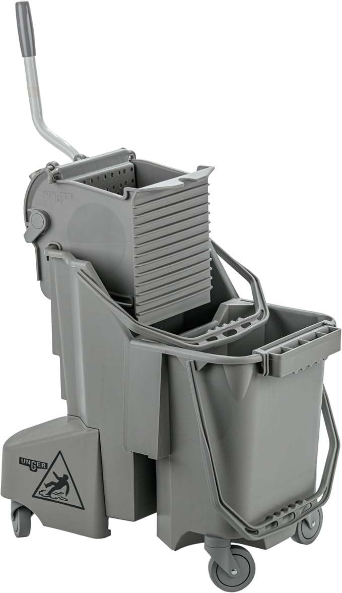UNGER Commercial SmartColor Floor Cleaning Kit - 32qt Dual Bucket System, Telescopic Microfiber Mop, Pads, Cloths plus Toilet Brush and Holder Set - Janitorial Cleaning & Floor Care - FMK01