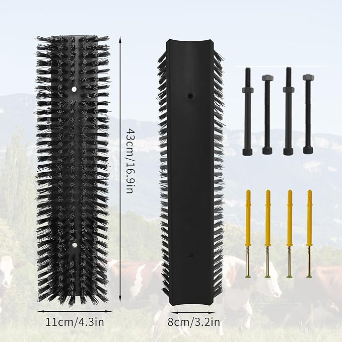 Livestock Scratch Brush With 16 Screws，Animal Back Scratching Brush for Cow,Cattle,Sheep, Horses,Pigs，Massage Grooming Tool (Black, 4pcs)