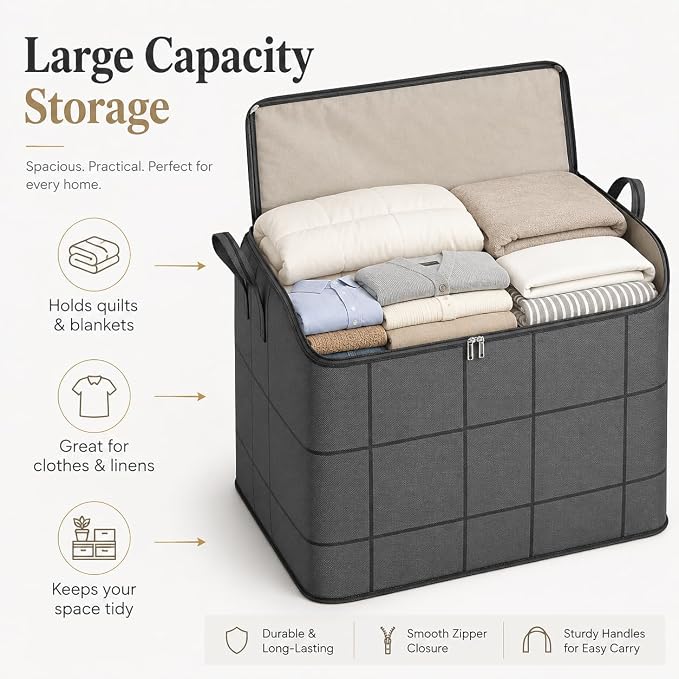 180L Portable Moving Storage Bags, XXL Foldable Storage Bag with Reinforced Handles, Zippered Organizer for Quilts, Bedding & Sweaters,Large Capacity Fabric Bag for Closet & Moving Day，2PCS XXLarge