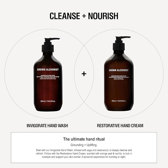 Grown Alchemist Invigorate Hand Wash + Refill Set – Liquid Hand Soap with Aloe, Sweet Orange, Cedarwood & Sage – Gentle, Moisturizing Kitchen & Bathroom Soap, Natural Plant Based Gel Cleanser
