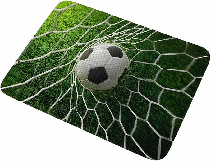 Soccer Washable Area Rugs for Living Room Bedroom, Large Non Slip Indoor Floor Carpet Absorbent Low Pile Goal Net Competitive Green Grass Athletic Door Mat Rugs for Bathroom Entryway 47.2"x63"